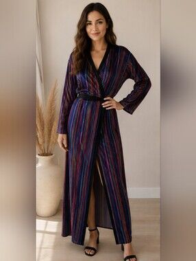 Zara TRF Velour Wrap Dress Kimono Striped Y2K